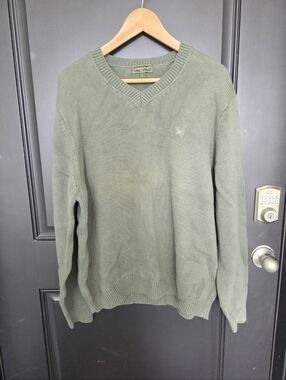 Eddie Bauer Olive Green V-Neck Men's Sweater Sz L Long Sleeve Knit Cozy